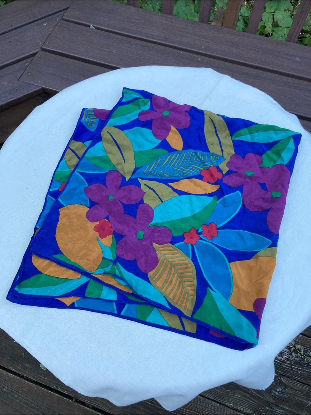 Vintage 80s 90s Large Square Silk Feel Tropical Floral Scarf 34” Colorful